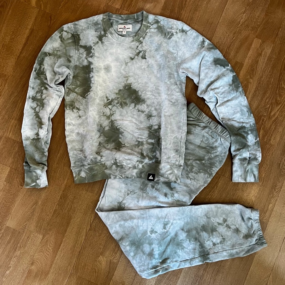 American Giant Green Tie Dye Sweatshirt and Pants Set